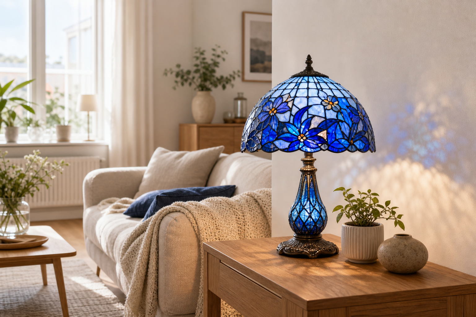 Blå Tiffany bordslampa – tidlös färgprakt för svenska hem