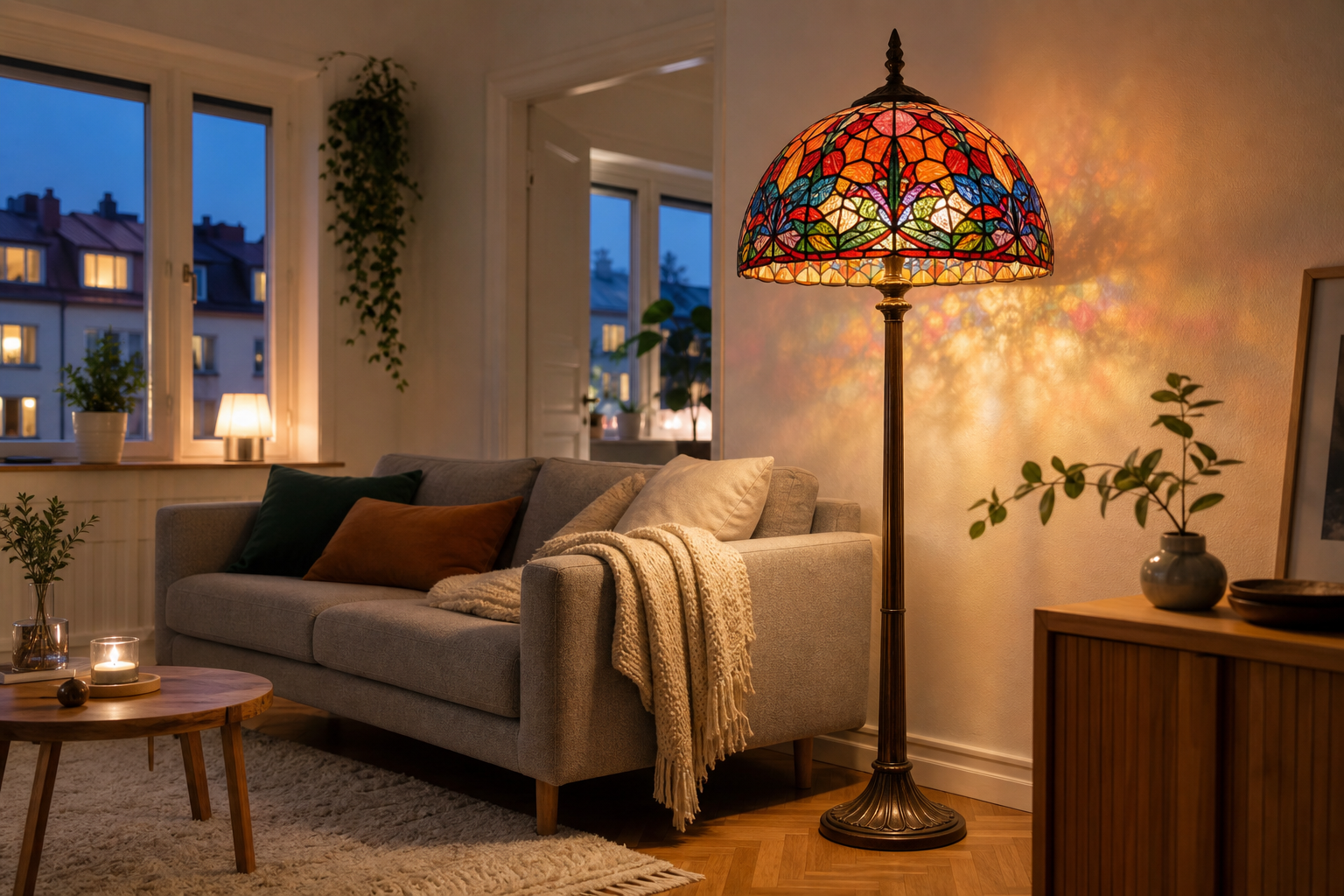 Stor Tiffany golvlampa – Färgstark belysning som lyfter hela hemmet