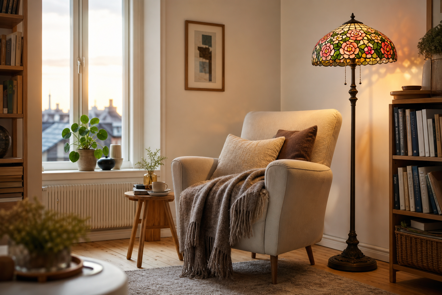 Inred din läshörna med Tiffany golvlampa – Så skapar du mysig belysning för svenska hem